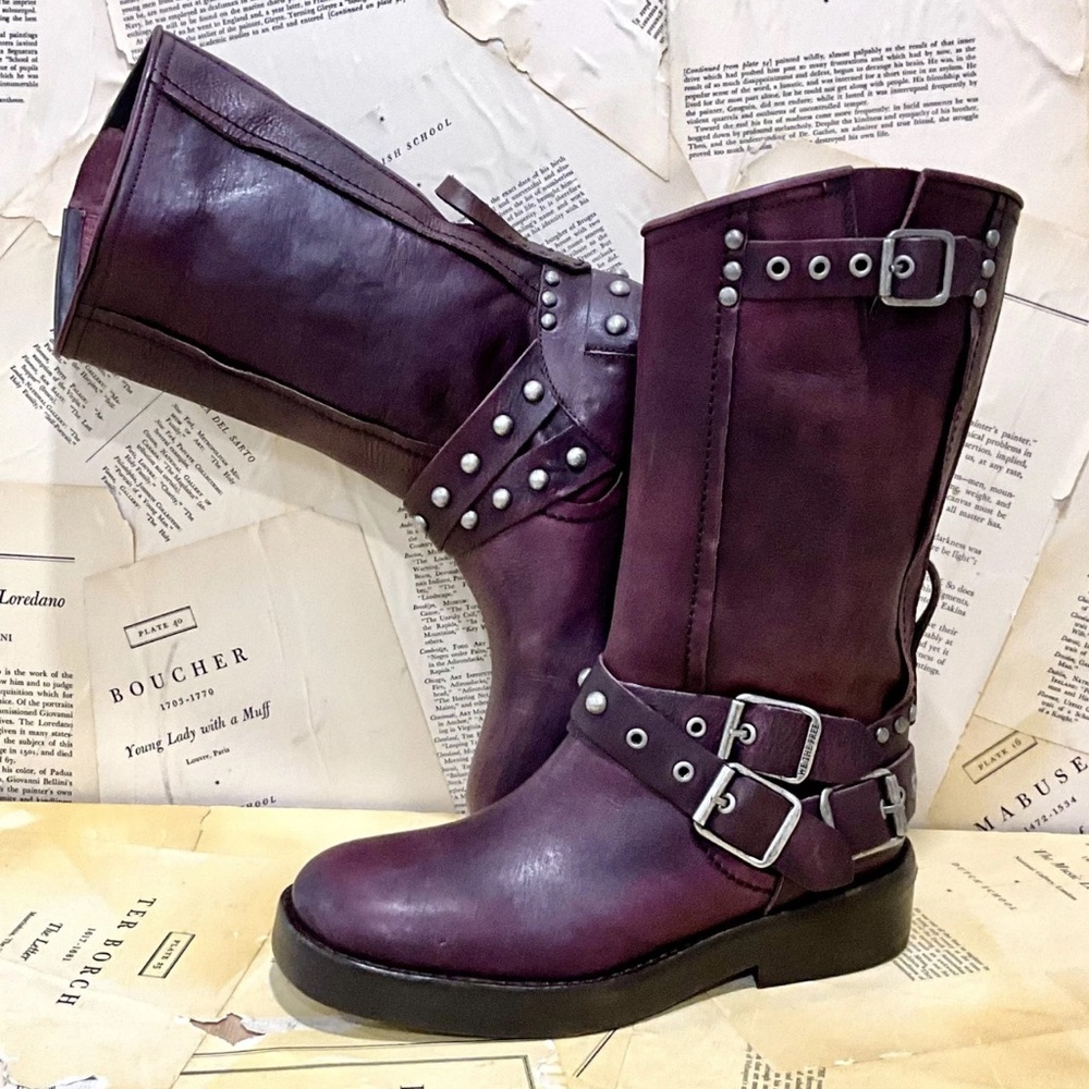 Free People We The Free Janey Engineer Boot Wine Fresco Buckle
